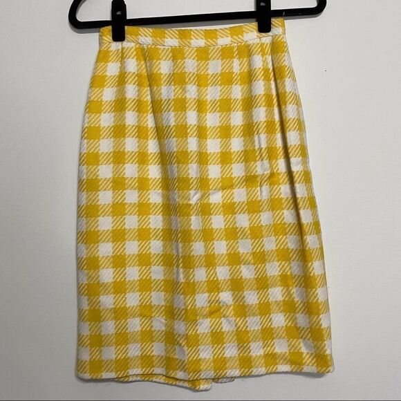 Vtg Ann Taylor Yellow & White Houndstooth Skirt - Picture 4 of 7